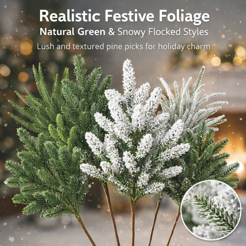 Artificial Christmas Pine Needle Stem, Plastic Faux Evergreen Greenery, Bendable Single Stem for Holiday Decor, Home & Window Displays