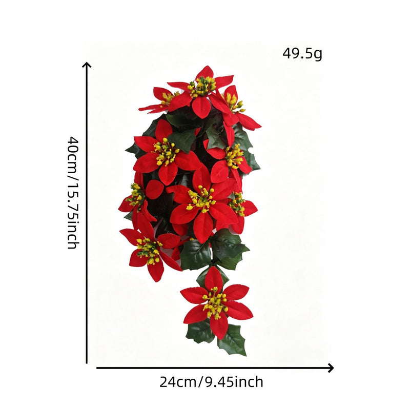 Artificial Poinsettia Garland Vine, 16" Hanging Christmas Decor with 11 Blooms, Bendable Stems for Holiday, Wedding & Home Decor