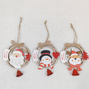 Wooden Hanging Christmas Decorations with Bell Santa Claus Snowman Elk, Bulk Xmas Tree Window Ornaments