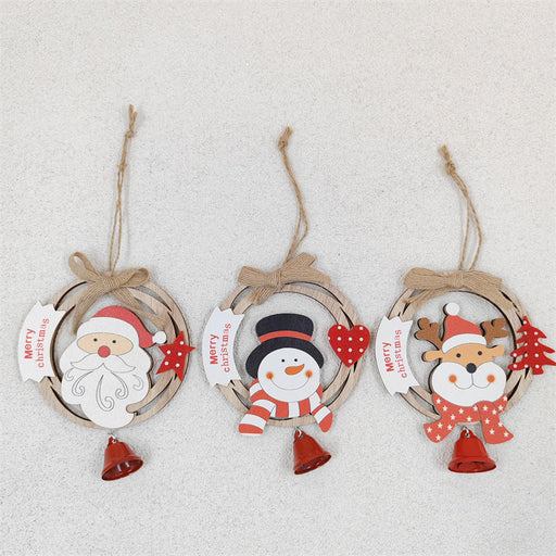 Wooden Hanging Christmas Decorations with Bell Santa Claus Snowman Elk, Bulk Xmas Tree Window Ornaments