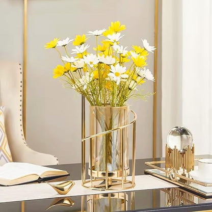 Bulk 1pc Golden Glass Flower Vase With Metal Frame Modern Geometric Candle Holders Wedding Home Decoration For Office Room Decor Home Decor Wholesale