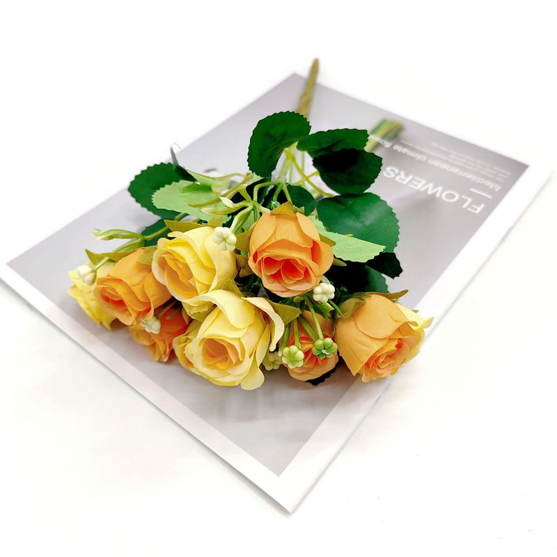 10-Bloom Artificial Rose Bush, 12" Tall, Modern Style for Home Decor, Wedding Arrangements, and Events