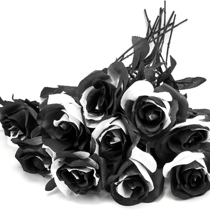 Bulk 10Pcs Black And White Roses 2025 Real Touch Silk Flowers Bridal Bouquet for Gothic Wedding Decor Hotel Arrangements Wholesale