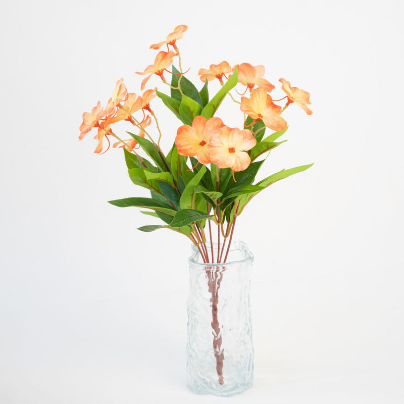 Artificial Impatiens Bouquet with 14 Blooms, Silk-Like Fabric, 16" Height, UV-Resistant for Indoor & Outdoor Use