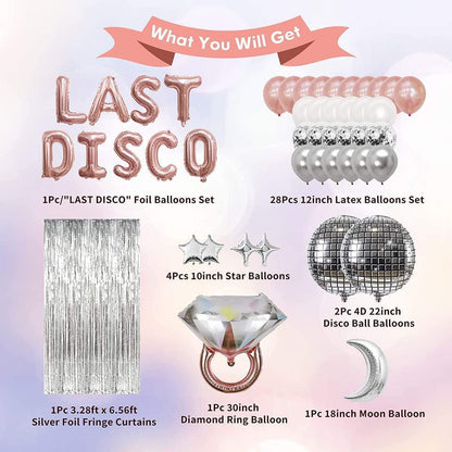 Last Disco Bachelorette Party Decor Kit - Rose Gold "Last Disco" Balloons & Bride to Be Balloon Chain Set
