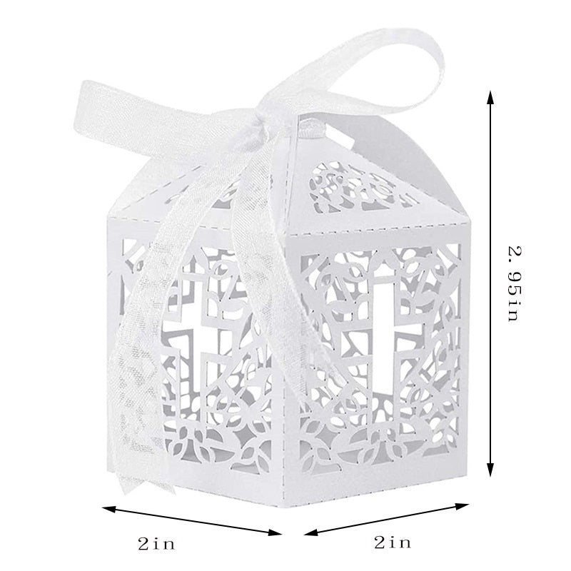 Bulk 50 Pcs Hollow-out Gift Box with Ribbons for Baby Shower Christening Wedding Favour Boxes Wholesale