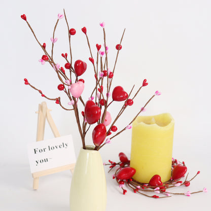 Valentine's Day Heart Berry Decor Stem (13") - DIY Floral Arrangement for Valentine's | As Pictured