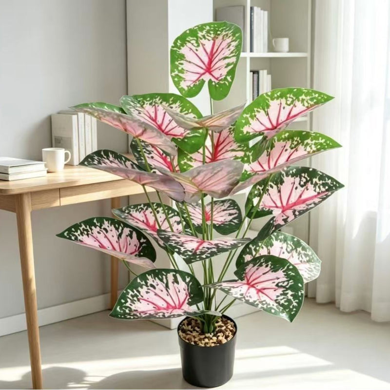 Pink Caladium Artificial Plant, 12" Bush, Indoor/Outdoor Decor for Home, Wedding, Events, Commercial Spaces