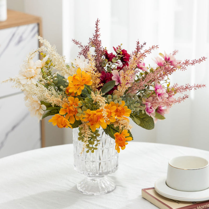14" Autumn Rustic Artificial Bouquet, Wheat & Daisy Floral Arrangement, Handmade Silk Flowers for Wedding Centerpiece, Home Decor, Table Setting