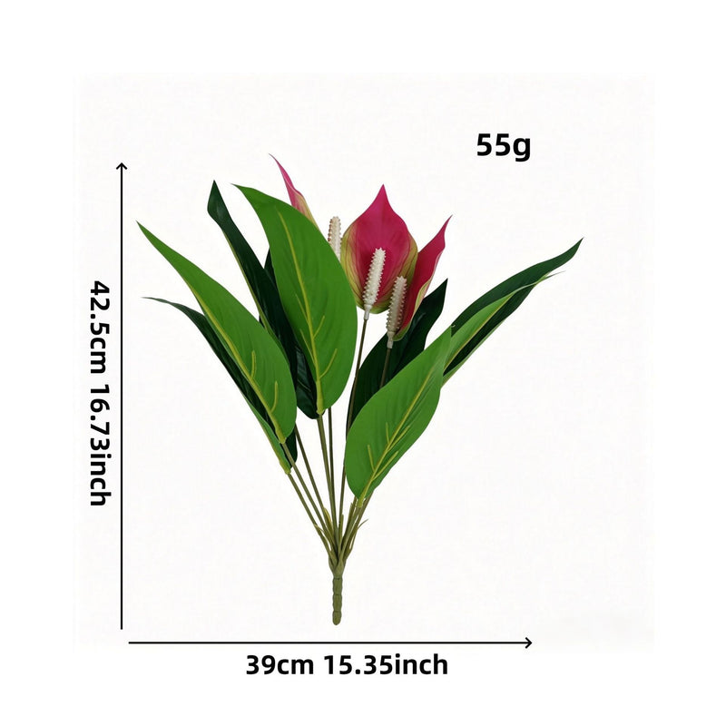 Artificial Anthurium Plant, 12-Bloom Bush, 17" Tall, PE/PVC Material, Indoor Decor for Home, Office, Events