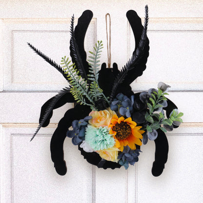 Halloween Spider Floral Door Hanger - Faux Flower Wreath Wall Decor for Home & Window Display