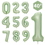 Ins Style Pastel Blue & Retro Olive Green Number Balloons - 0-9 Set for Birthday Party Decorations 40 Inches
