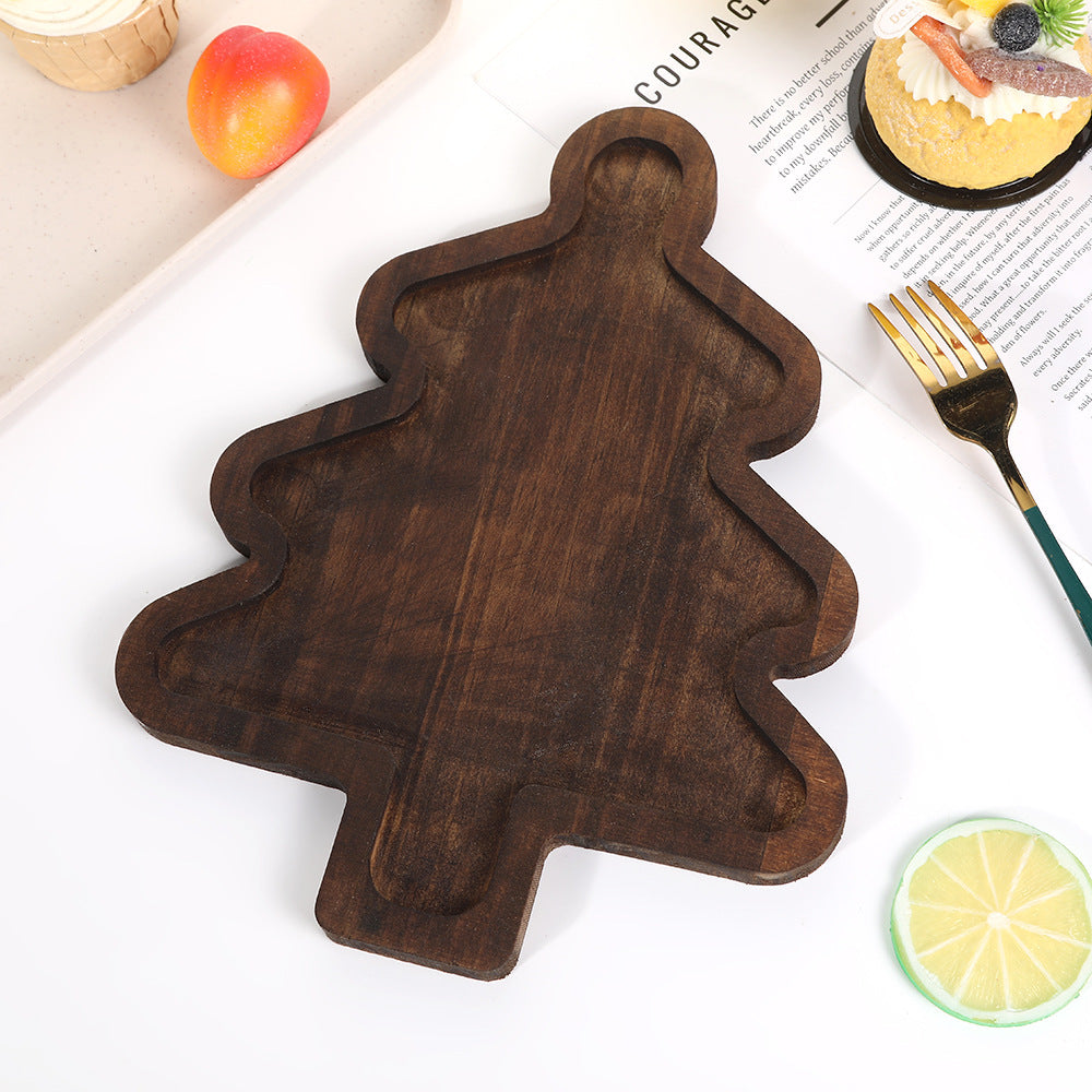 Christmas Wooden Serving Trays - Santa Hat & Christmas Tree Shapes Cute Holiday Dinnerware for Fruits/Desserts Set of 5