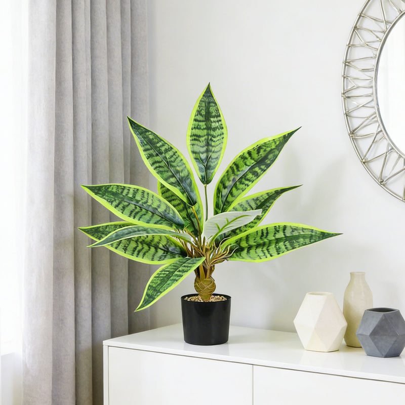 Artificial Snake Plant Bush with 12 Leaves, 16" Tall, Indoor/Outdoor Decor for Home, Office, Wedding, and Events