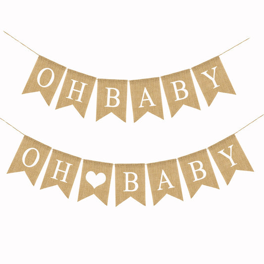 Bulk 10 pcs Oh Baby Linen Banners for Baby Shower Decorations Wholesale