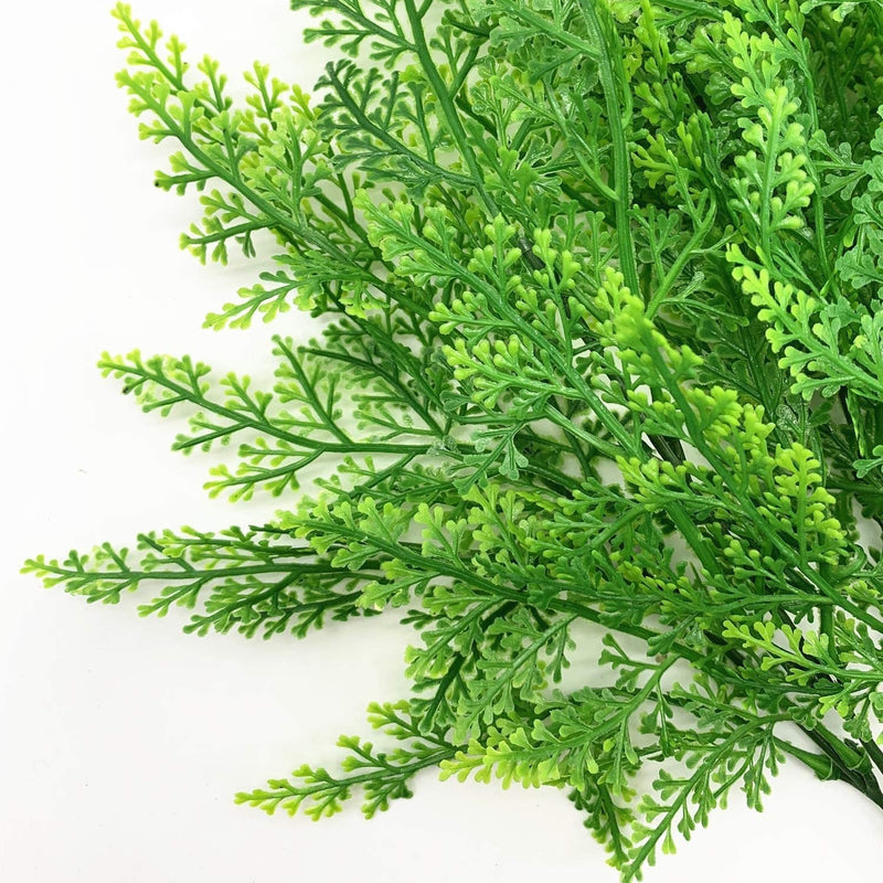 Artificial Boston Fern Bush, 7-Branch Faux Greenery Stem, Plastic PE/PVC, Indoor Outdoor, Wedding & Home Decor