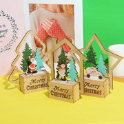Wooden Merry Xmas Ornament Set with Hollow-out House, Star & Tree Designs for Tabletop Decor, Bulk Pack