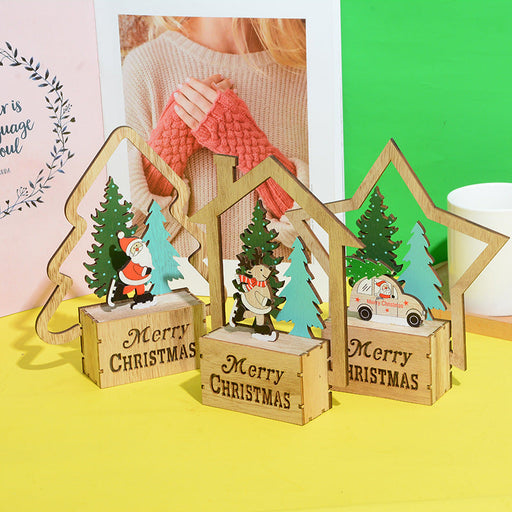Wooden Merry Xmas Ornament Set with Hollow-out House, Star & Tree Designs for Tabletop Decor, Bulk Pack