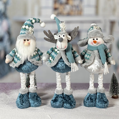 Stretchable Blue Santa-Snowman-Reindeer Plush – 12" Holiday Trio That Springs Into Action