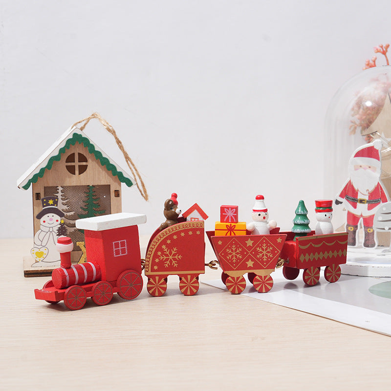 Wooden Train Toy DIY Christmas Ornaments for Kids, Bulk Xmas Table Decor, Wholesale Set