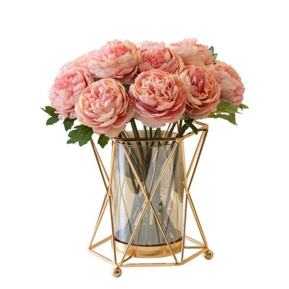 Bulk 1pc Glass Vases with Metal Stand Hollow-out Geometric Clear Flower Vase for Wedding Home Decor Centerpieces Wholesale