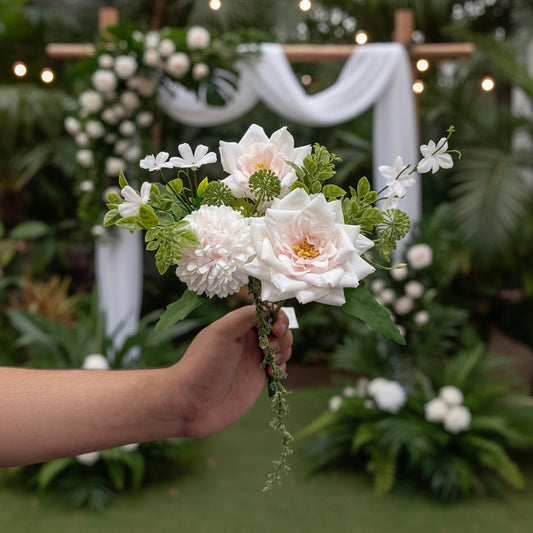 Artificial Rose Bouquet - 12 Inch Mini Fake Flowers | Wedding Event Decor Centerpieces