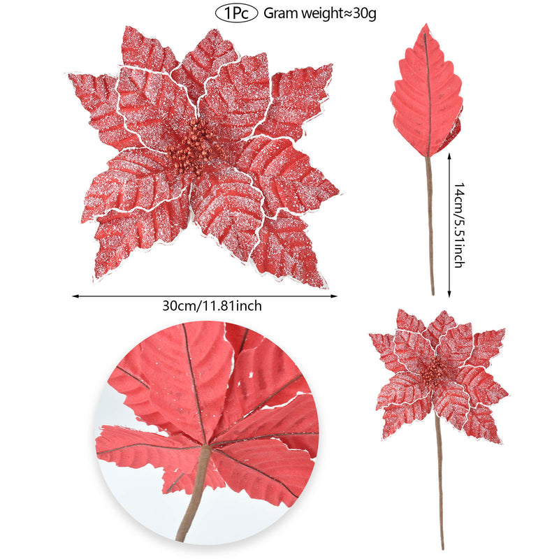 Single Stem Faux Silk Poinsettia, 11 Inches, Perfect for Holiday Decor