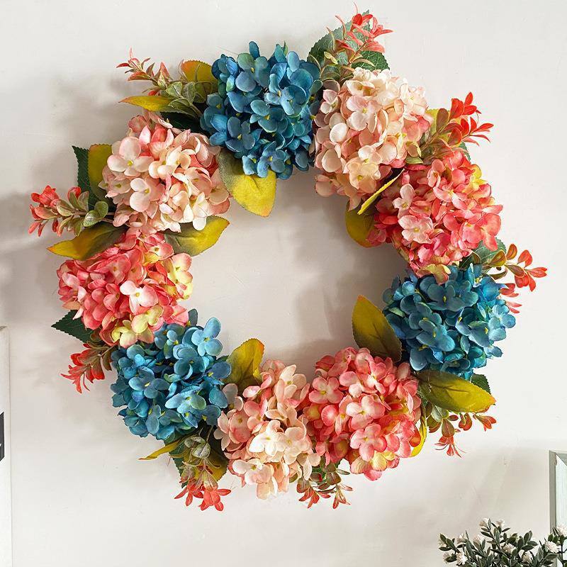 16" Artificial Hydrangea Garland, Blue & Pink Silk Flower Vine, Perfect for Home Decor, Weddings, Events, and Window Displays