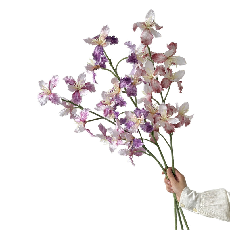 Artificial Iris Flower Bush with 9 Blooms, Silk-Like Fabric, 37" Tall, for Weddings, Home Decor, and Events