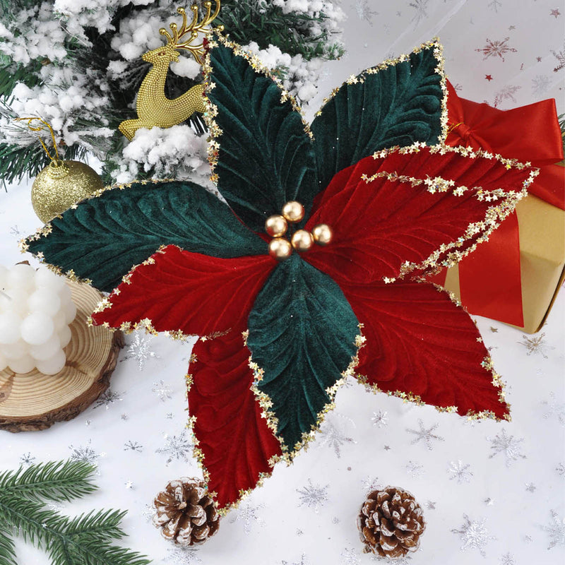 Single Stem Faux Silk Poinsettia, 11 Inches, Perfect for Holiday Decor