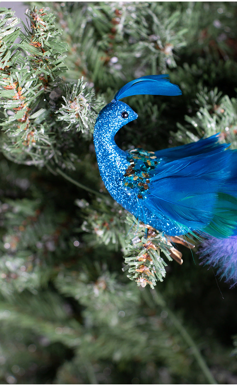 Artificial Long Tail Blue Peacock Ornaments 12 Inch 6 Pcs Christmas Hanging Decorations