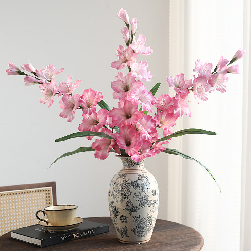 Single Stem Faux Silk Gladiolus, 34" Tall with 12 Blooms, Modern Floral Decor for Weddings, Home & Events