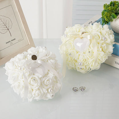 Bulk Double Sided Wedding Ring Pillow with Rose Shockproof Design for Destination Weddings & Vow Renewals Bridal Keepsake Organizer Box Wholesale