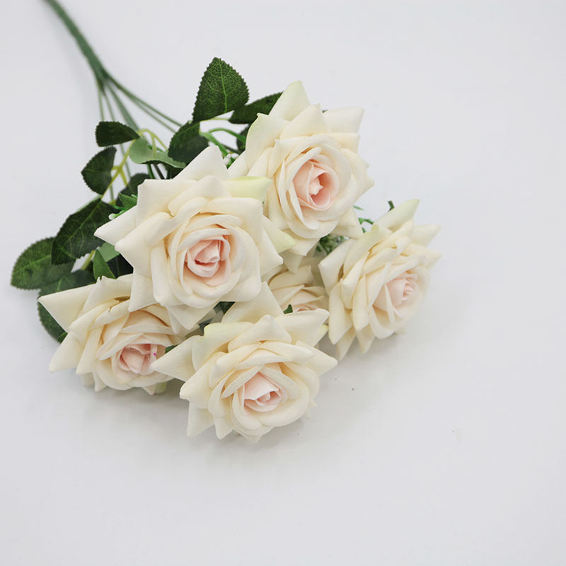 15" Artificial Rose Bush with 7 Blooms, Silk-Like Fabric Floral Stems for Home Decor, Weddings & Events