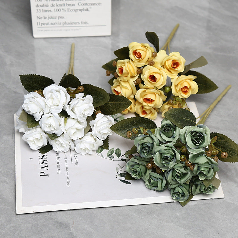 Autumn-Toned Silk Rose Bouquet, 10-Bloom Hand-Tied Bunch, 12" Tall, for Weddings, Home Decor & Floral Arrangements