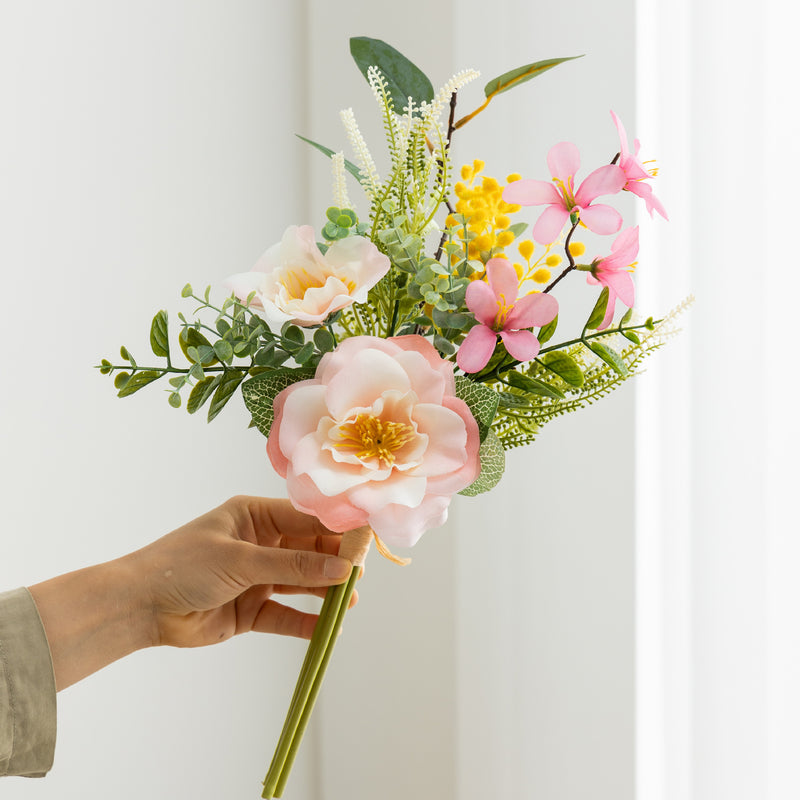 18" Artificial Camellia Flower Bouquet, Set of 6 Stems, UV-Resistant Silk Floral Arrangement for Home Decor, Wedding Centerpieces, Table Settings