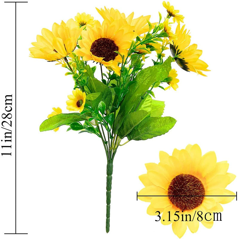 Bulk 2 Pcs Artificial Sunflower Bouquets Arrangements with Stems Photogenic Wedding Props for Bridal Bouquets Spring Baby Gender Reveal Backdrops Boho Farmhouse Mantel Styling Wholesale