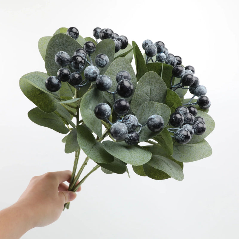 6 Pcs Artificial Red Blueberry Berry Stems 17 Inch Holly Branches for Holiday Decor