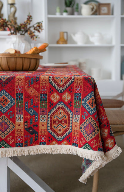 Bulk Yarn Dyed Thick Tablecloth with Tassel for Holiday Winter Decor Wholesale