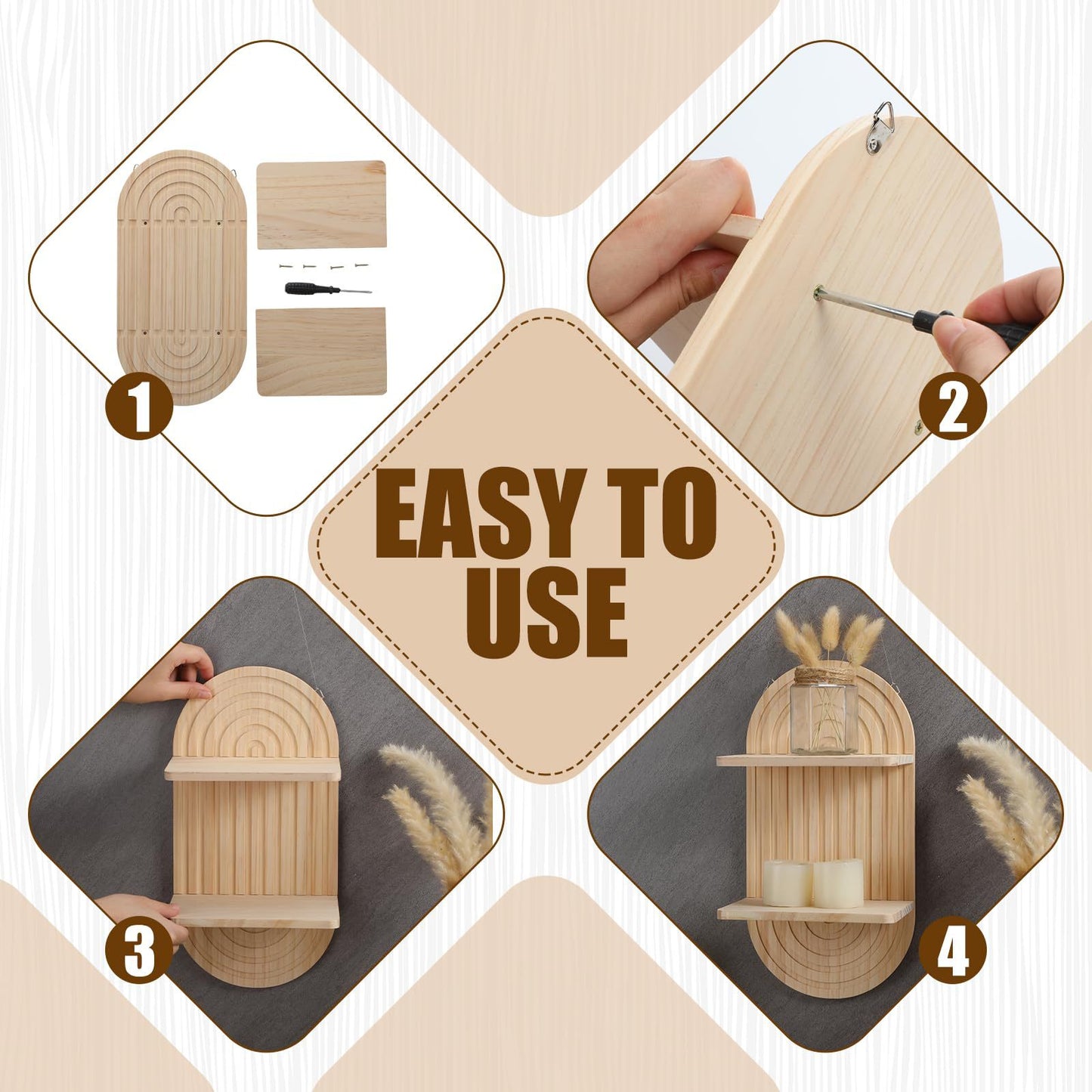 Bulk 15 Pcs Arch Candle Holders Boho Wooden Hanging Wall Shelves For Living Room Classroom Office Nursery Wall Decor Home Decor Wholesale