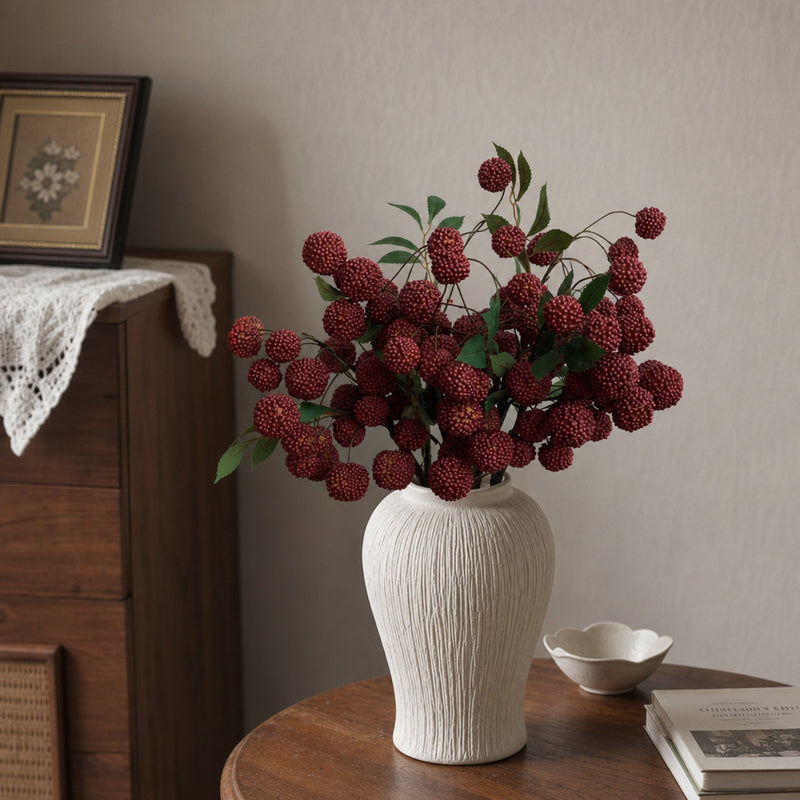 Artificial Litchi Fruit Branch, 15-Bloom Bush, 22" Tall, Realistic Plastic Floral for Home Decor, Window Display