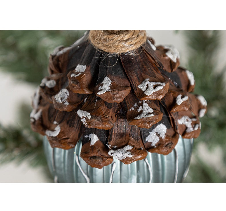 2 Pcs Artificial Glass Pine Cone Ornaments for Christmas Thanksgiving Fall Party Hanging Decorations