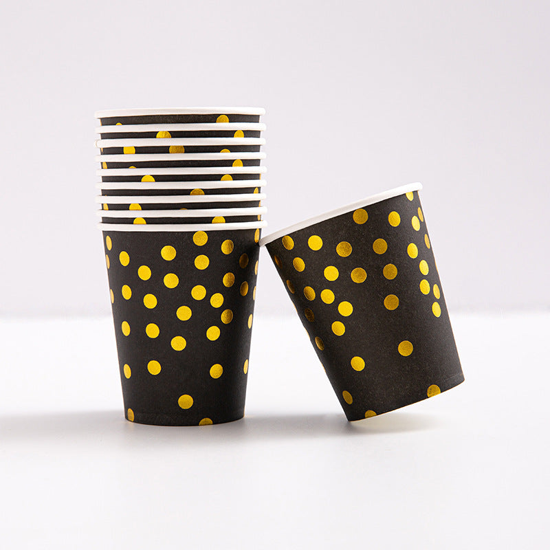 Bulk 50 Pcs Disposable Party Dinnerware Set with Golden Dot Paper Plate Paper Cup Napkin Tableware Set Wholesale