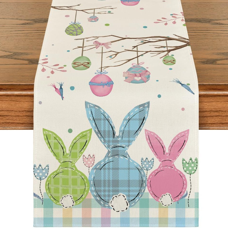 Bulk 3 Pcs Easter Table Runner 2025 Linen Waterproof Spring Dining Decor Farmhouse Outdoor Picnic Reusable Boho Party Table Wholesale
