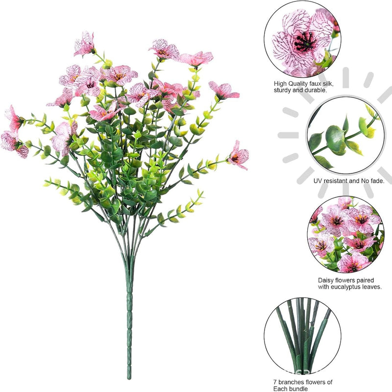 Artificial Violet Bush, 7-Branch 21-Bloom Faux Flowers with Eucalyptus, Rustic Home & Wedding Decor