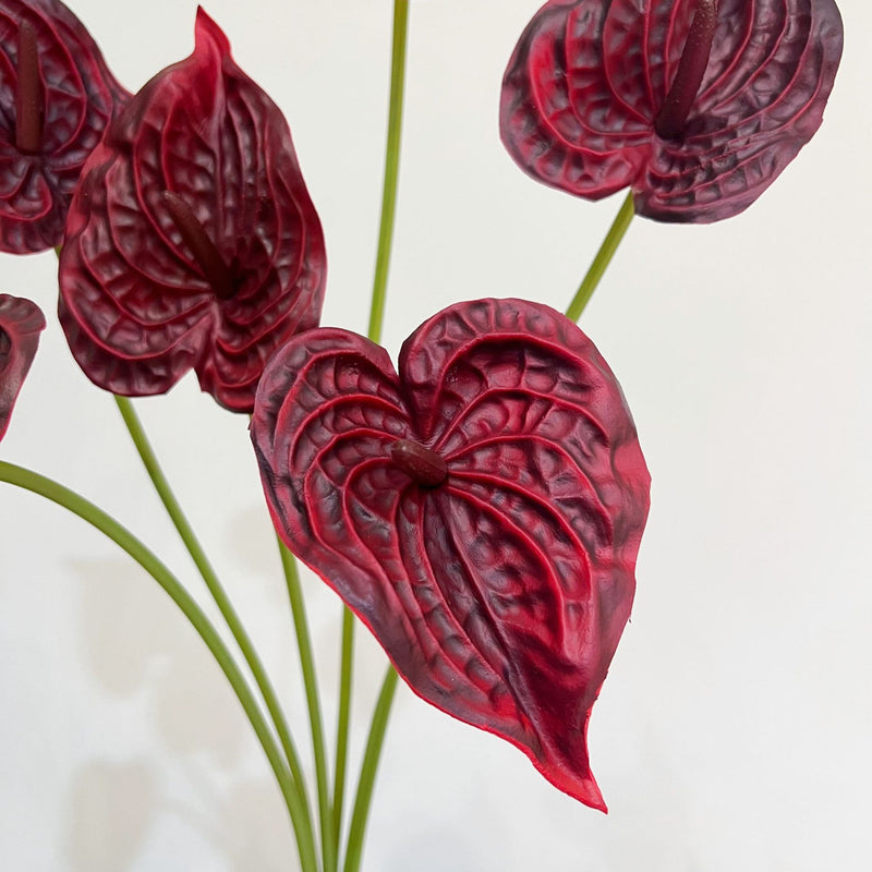 Single Stem PU Anthurium Flamingo Flower, Retro Modern Style, 22" Tall, Wedding or Home Decor