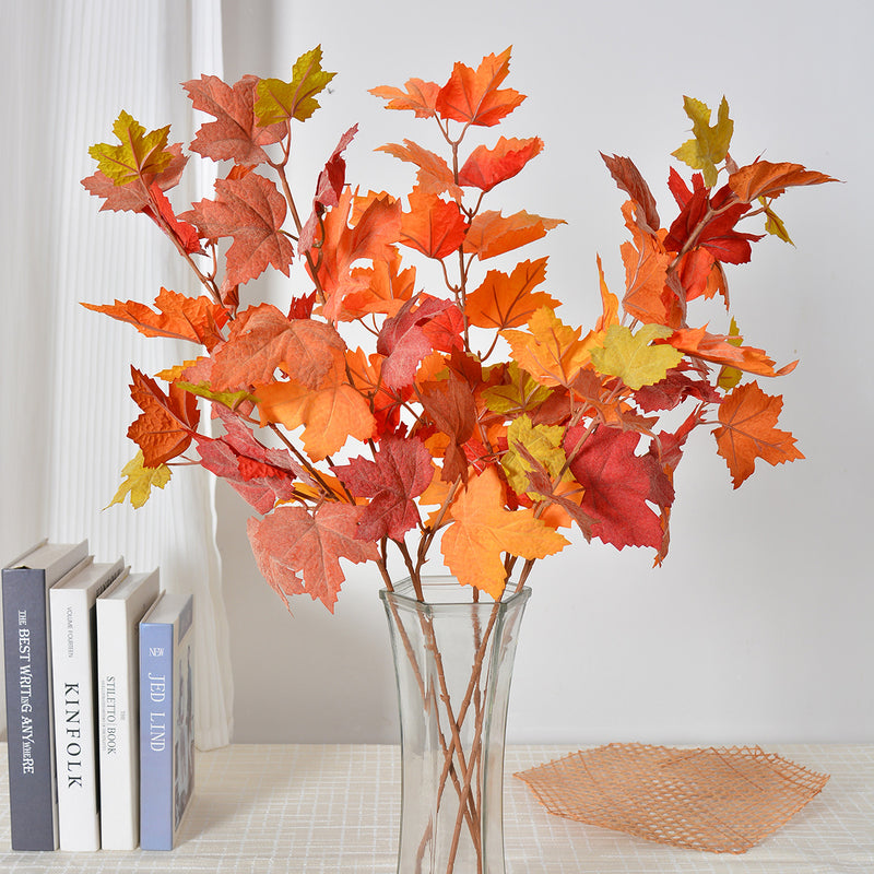 Artificial Maple Leaf Stem, 28" Fall & Christmas Decor, Realistic Faux Foliage for Home, Wedding & Commercial Displays