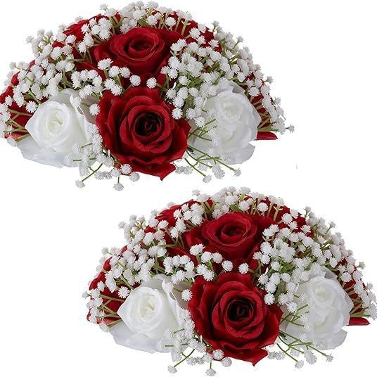Premium 6-Pack Silk Rose Centerpieces - High-Quality Artificial Crimson Floral Arrangements for Wedding Party Table Decor