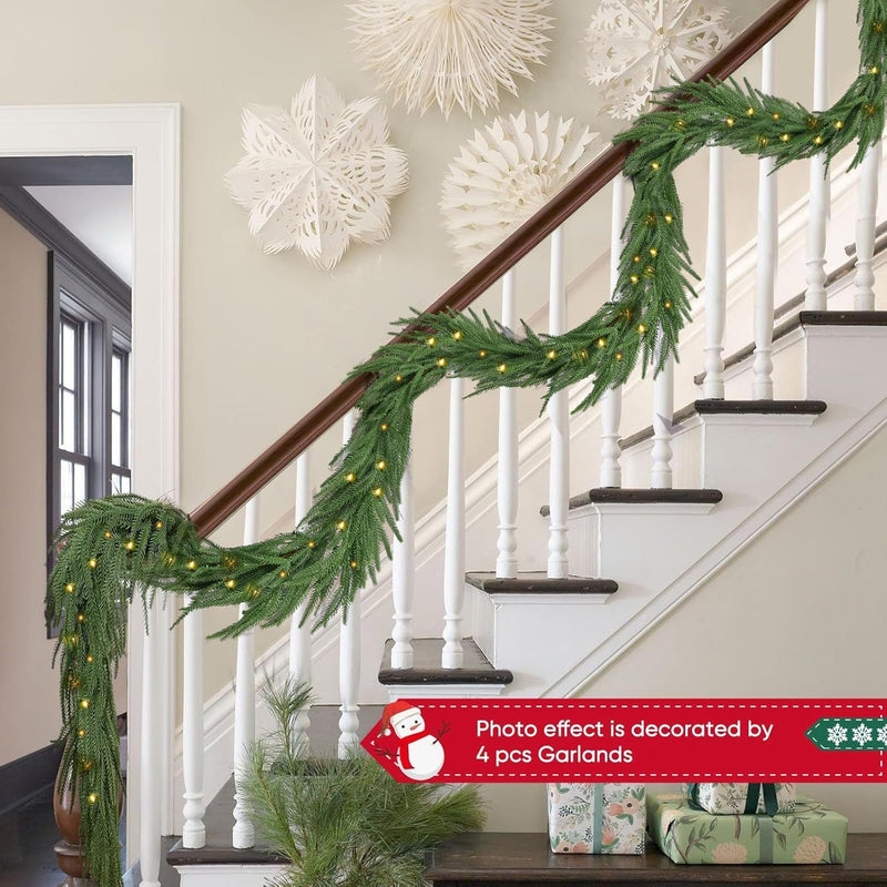 Artificial Norfolk Pine Vine with LED Lights, Set of 3 Soft-Touch Trailing Garlands, Christmas, Home & Window Display