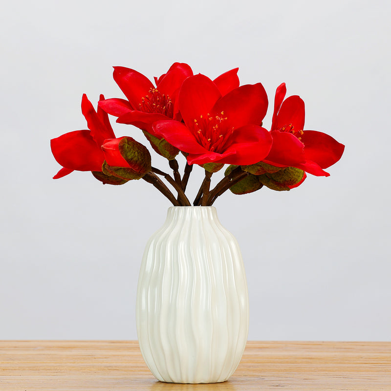 Single Stem Silk-Like Cotton Flower, 14" Tall, 2 Blooms, Ideal for Weddings, Home Decor, and Events